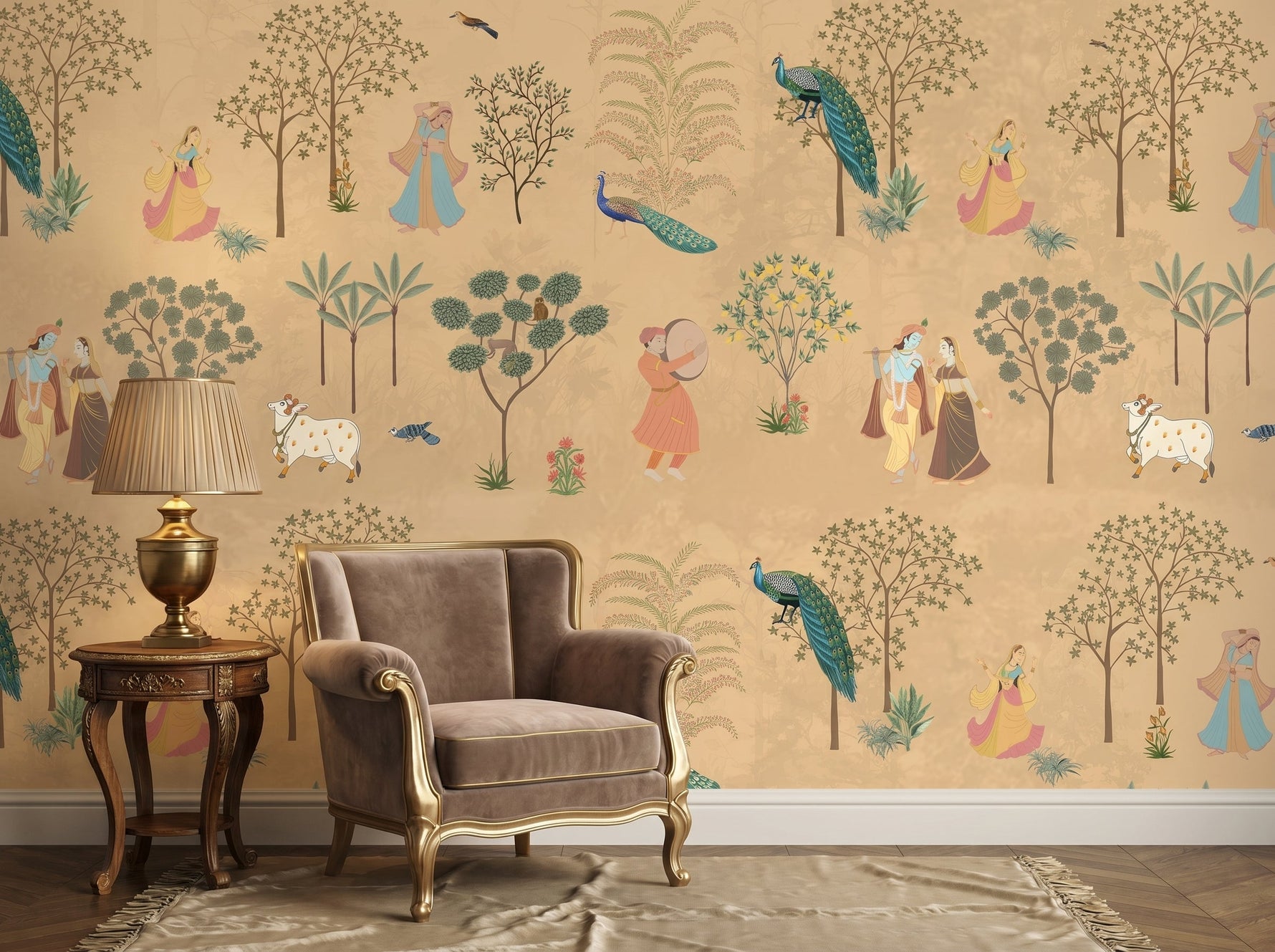 Radha Krishna Pichwai Wallpaper – Bring the Divine Beauty of Vrindavan to Your Walls