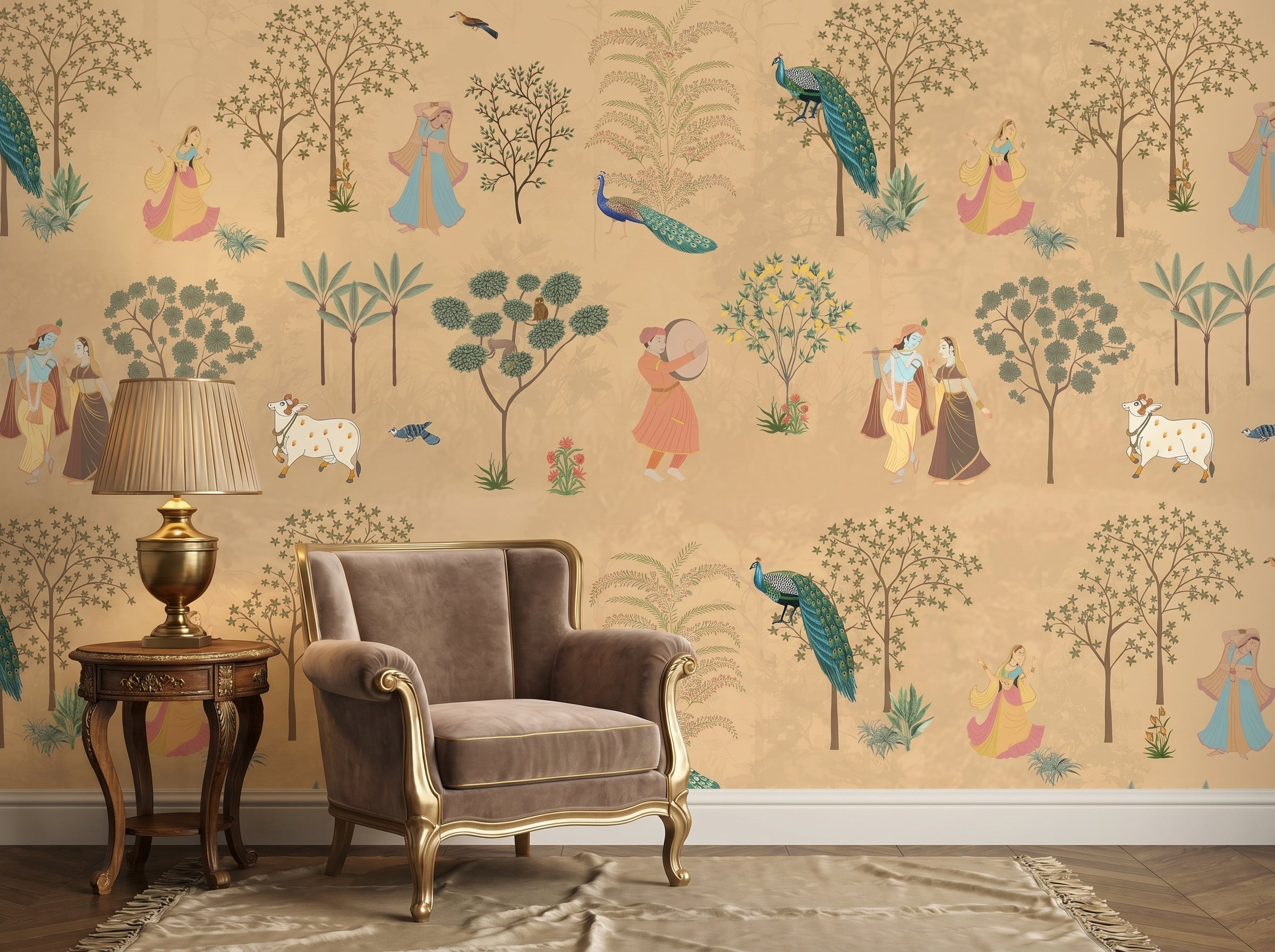 Radha Krishna Pichwai Wallpaper – Bring the Divine Beauty of Vrindavan to Your Walls