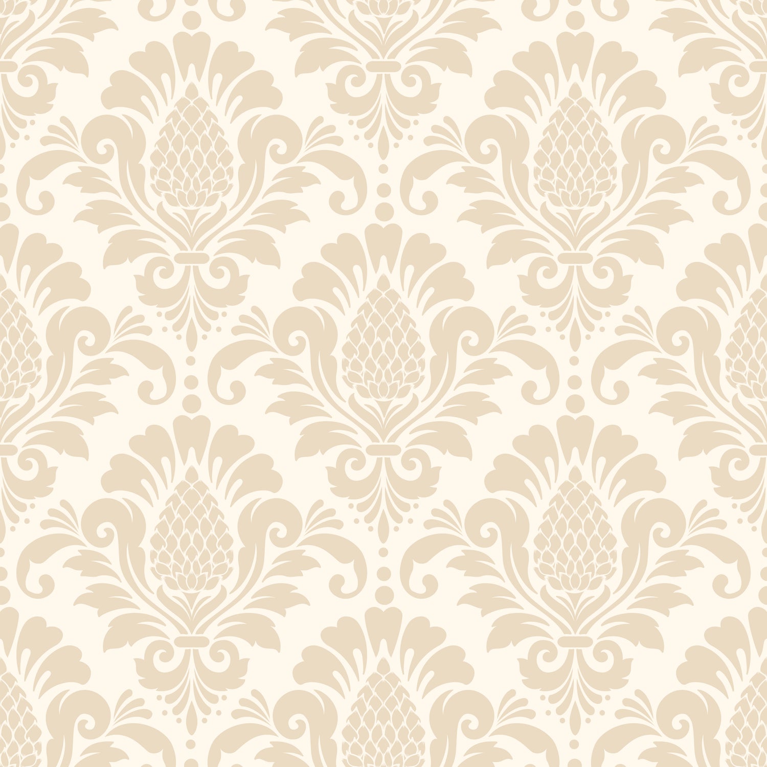 Cream & Beige Damask Peel and Stick Wallpaper | Vintage Floral Wall Design | Eternal Walls