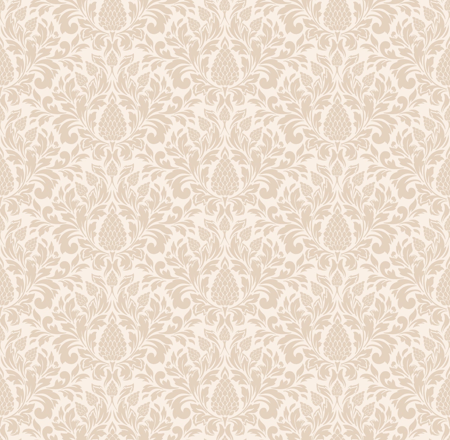 Beige Damask Wallpaper Peel and Stick – Elegant Neutral Floral Pattern for Living Room & Bedroom | Eternal Walls