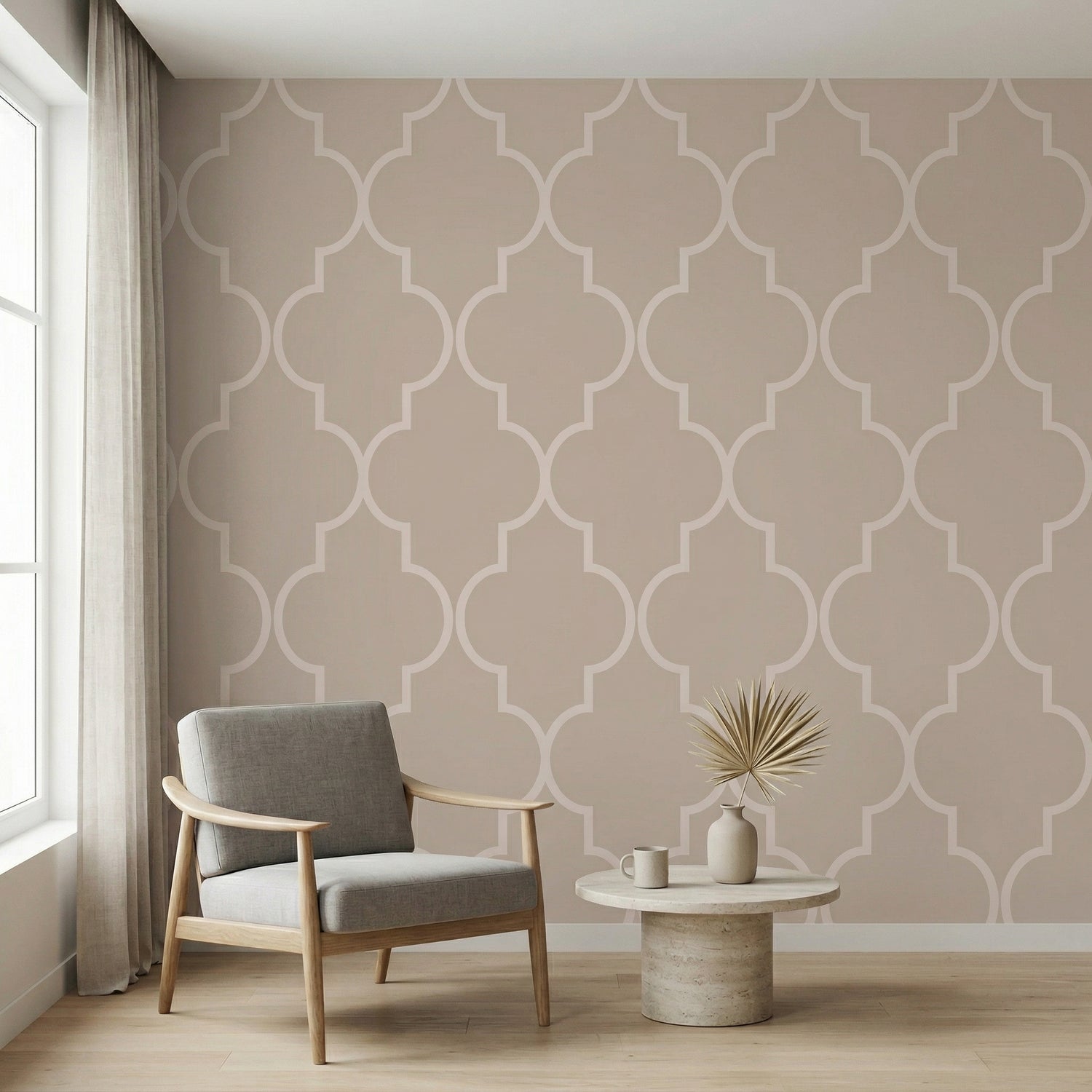 Beige Moroccan Trellis Pattern Wallpaper for Living Room & Bedroom | Eternal Walls