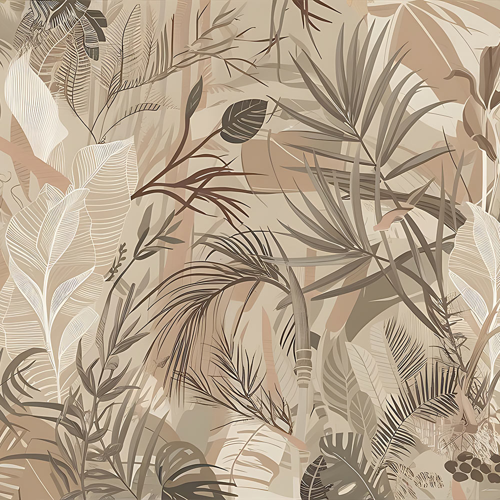 Neutral Botanical Wallpaper Peel and Stick – Tropical Leaves Wall Mural for Living Room | Eternal Walls