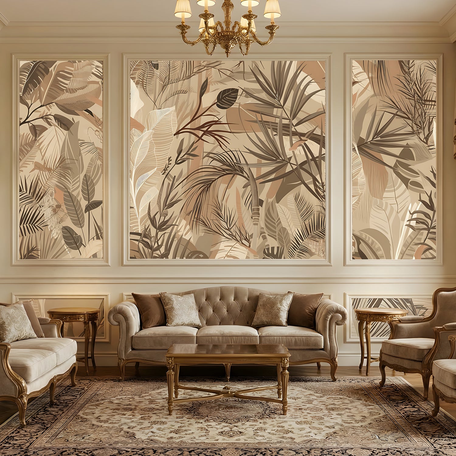 Neutral Botanical Wallpaper Peel and Stick – Tropical Leaves Wall Mural for Living Room | Eternal Walls