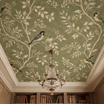 Olive Songbirds | Botanical Bird Ceiling Wallpaper