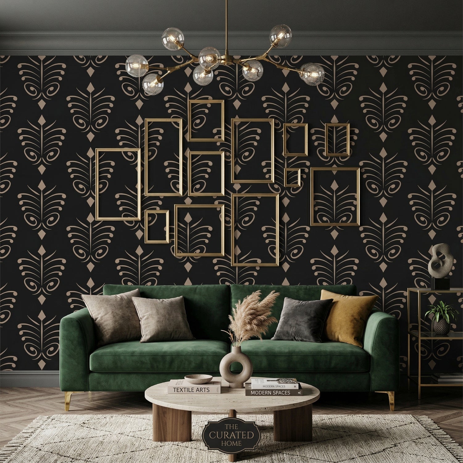 Black & Gold Vertical Ornamental Pattern Wallpaper for Living Room | Eternal Walls