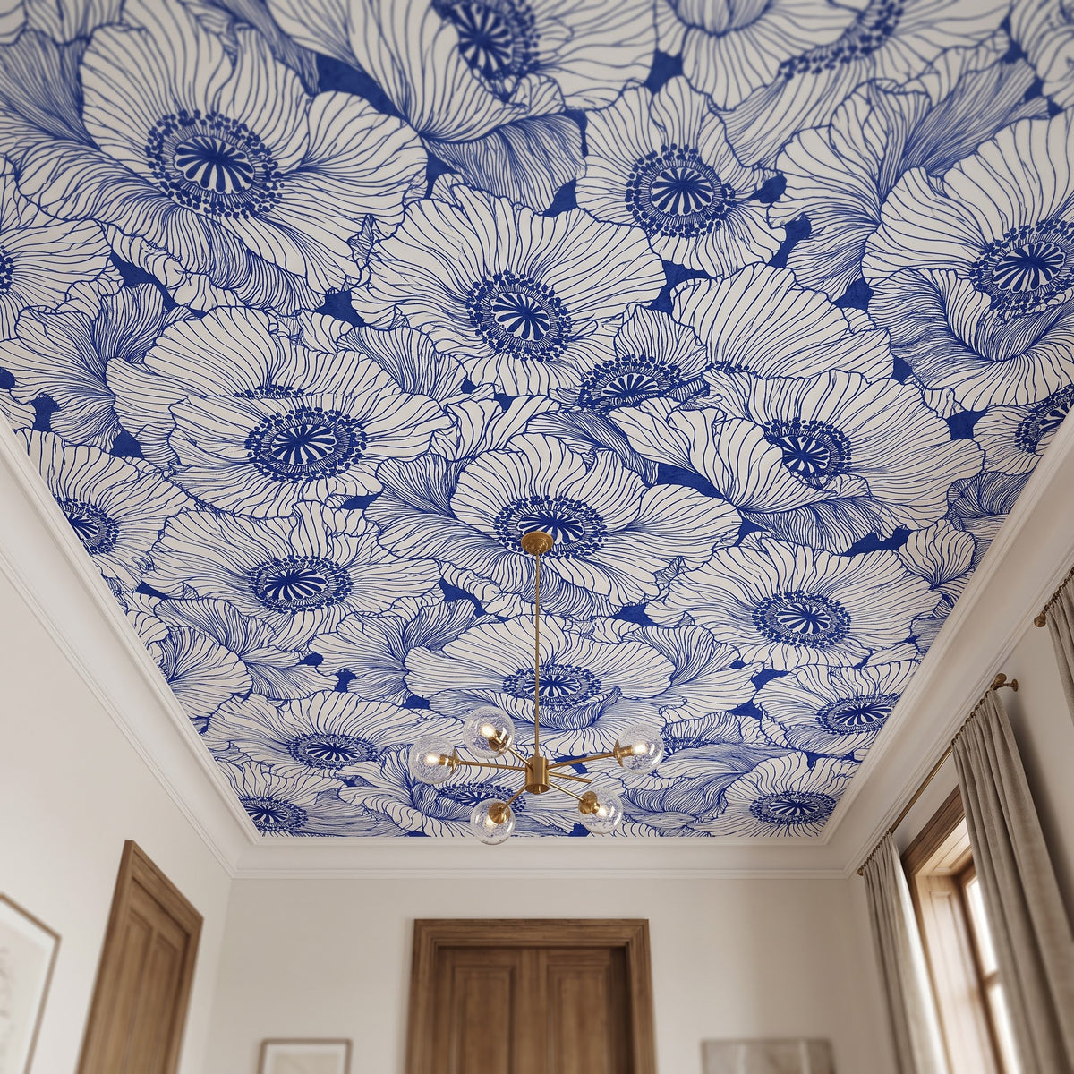Blue Botanical Bloom | Floral Ceiling Wallpaper