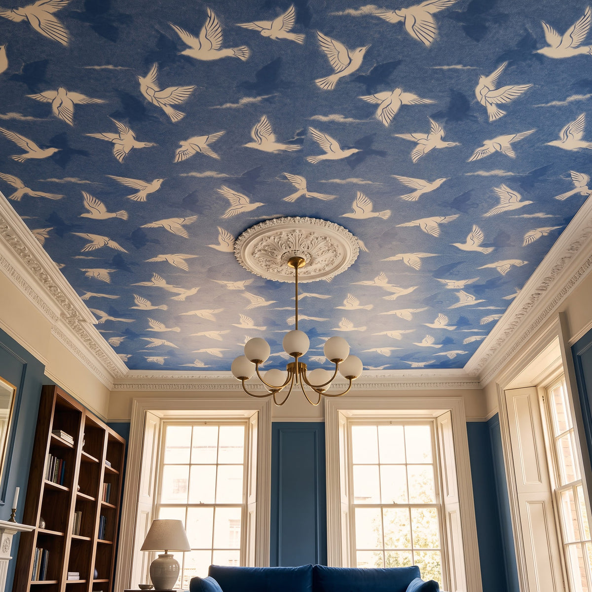 Skyward Reverie | White Bird Ceiling Wallpaper