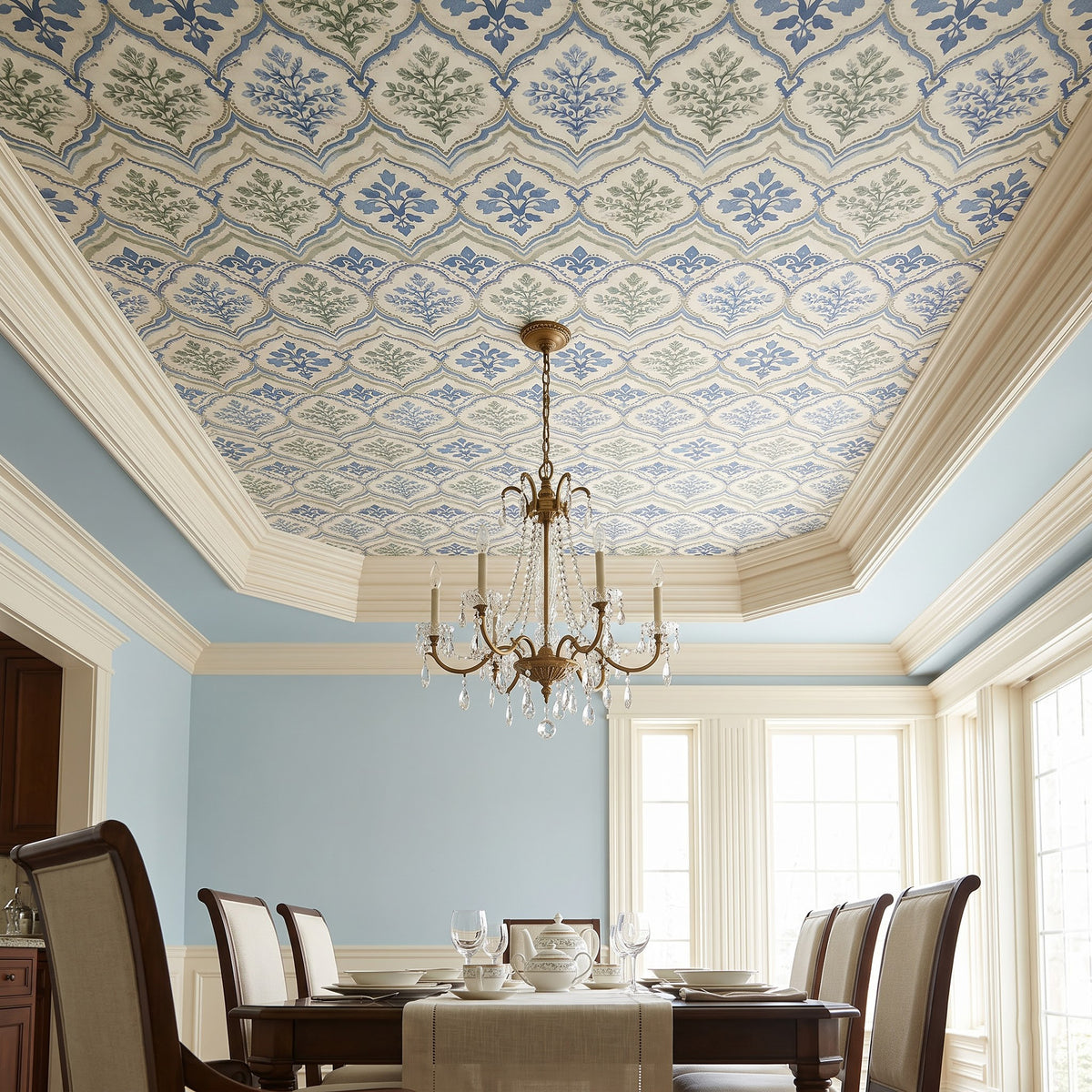 Blue Garden Medallion | Floral Ceiling Wallpaper
