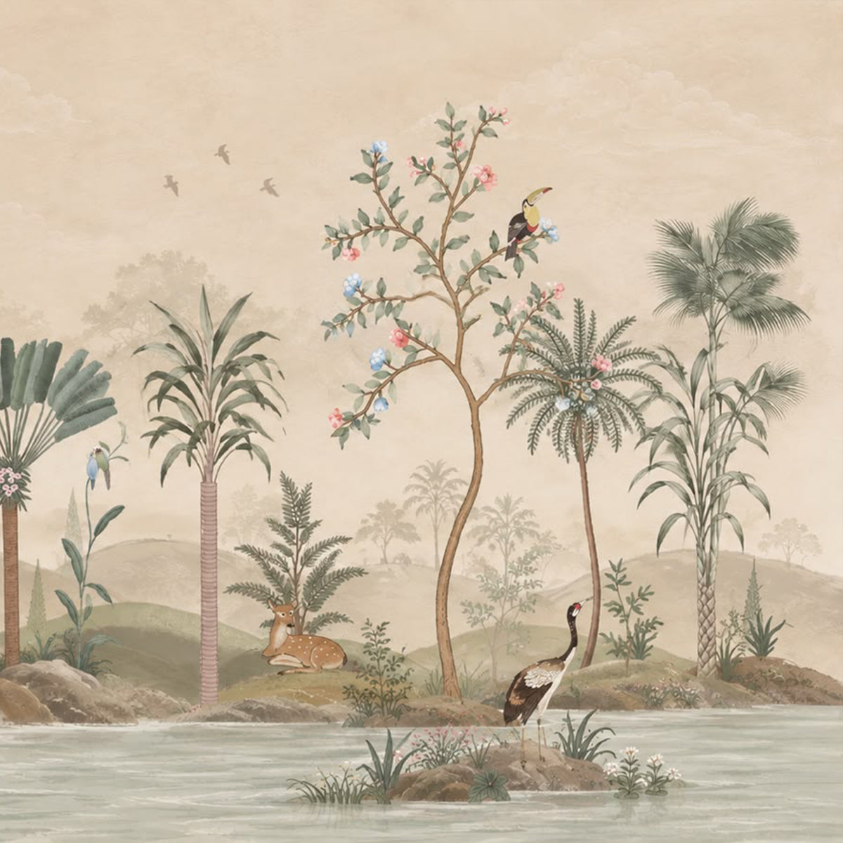 Whispers of Eden | Botanical Landscape Wallpaper