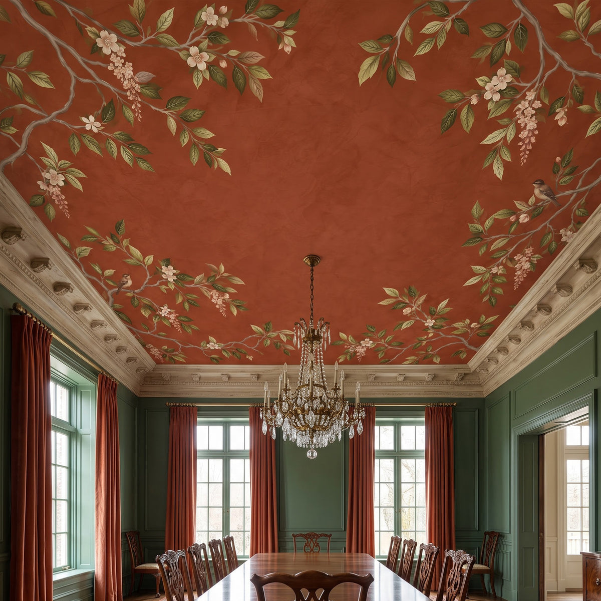 Whispering Blossoms Ceiling Wallpaper | Botanical Floral Ceiling Mural