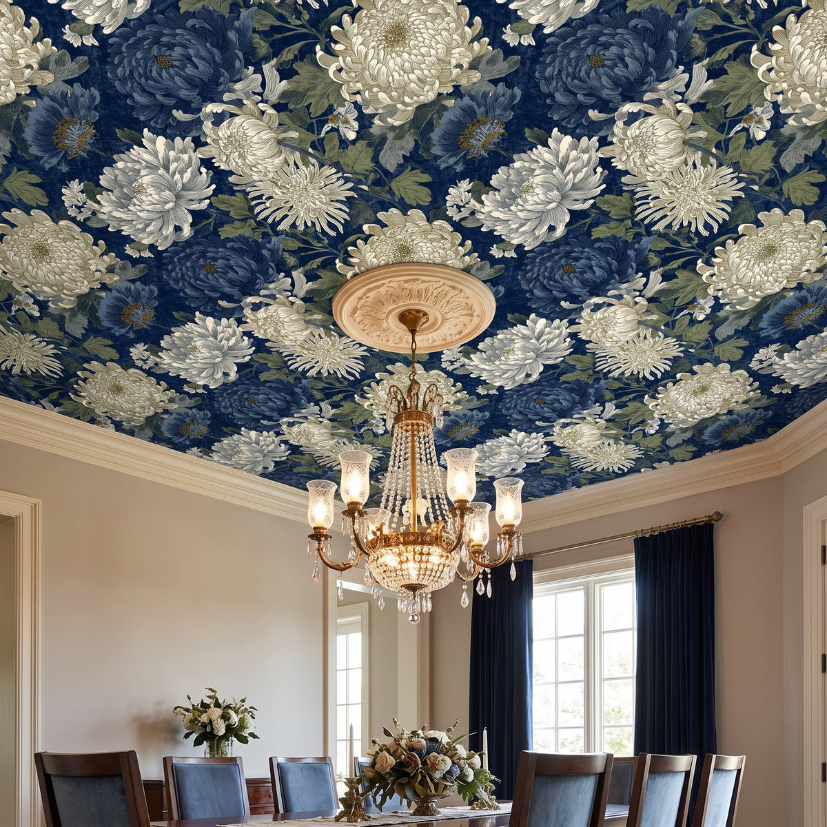 Midnight Bloom | Botanical Floral Ceiling Wallpaper