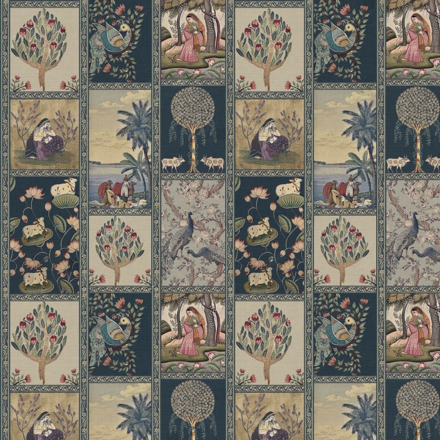 Indian Miniature patchwork Wallpaper Mural | Tree of Life Peacock Wall Mural | Eternal Walls