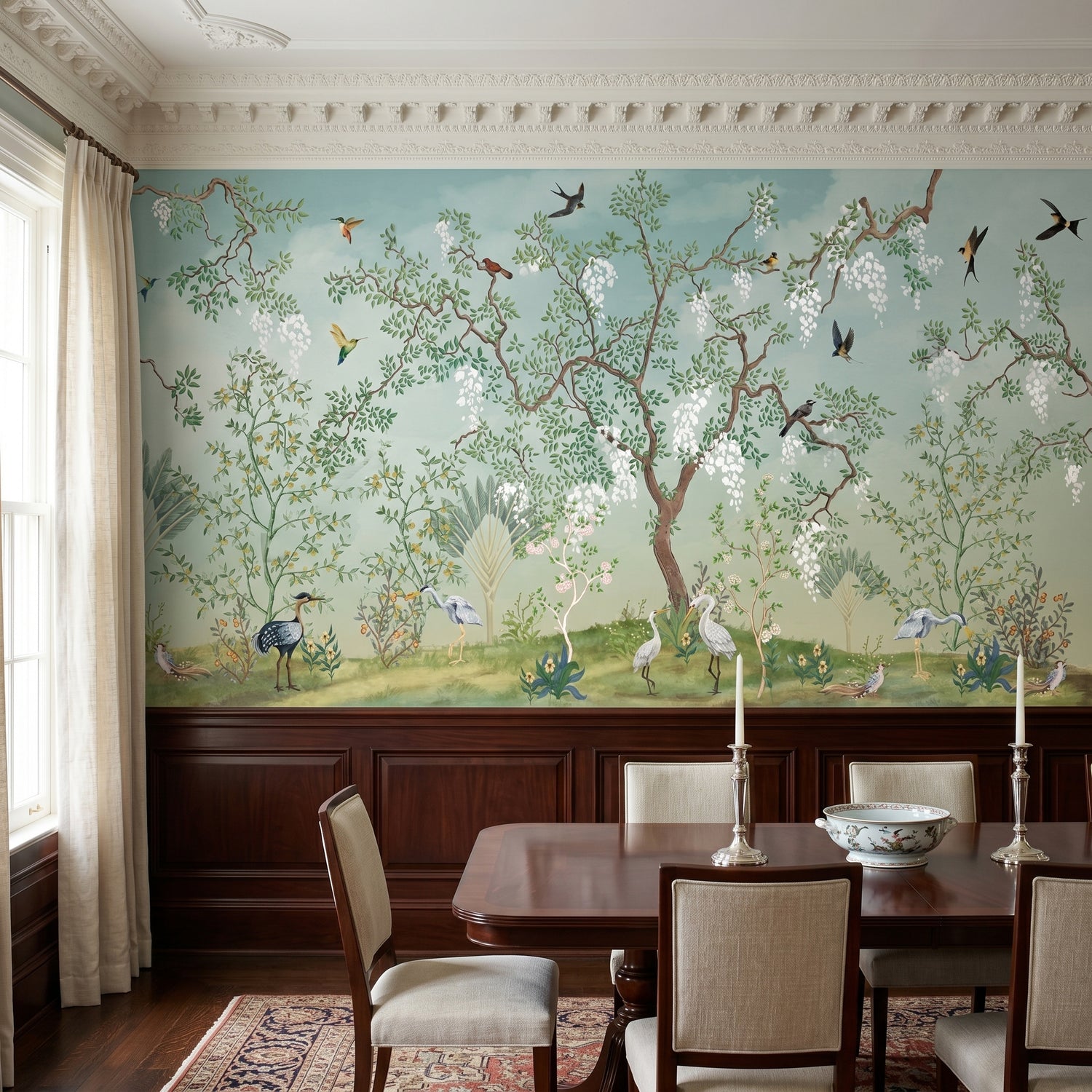 Luxury Botanical Bird Garden Wall Mural Wallpaper | Scenic Nature Peel & Stick Wallpaper