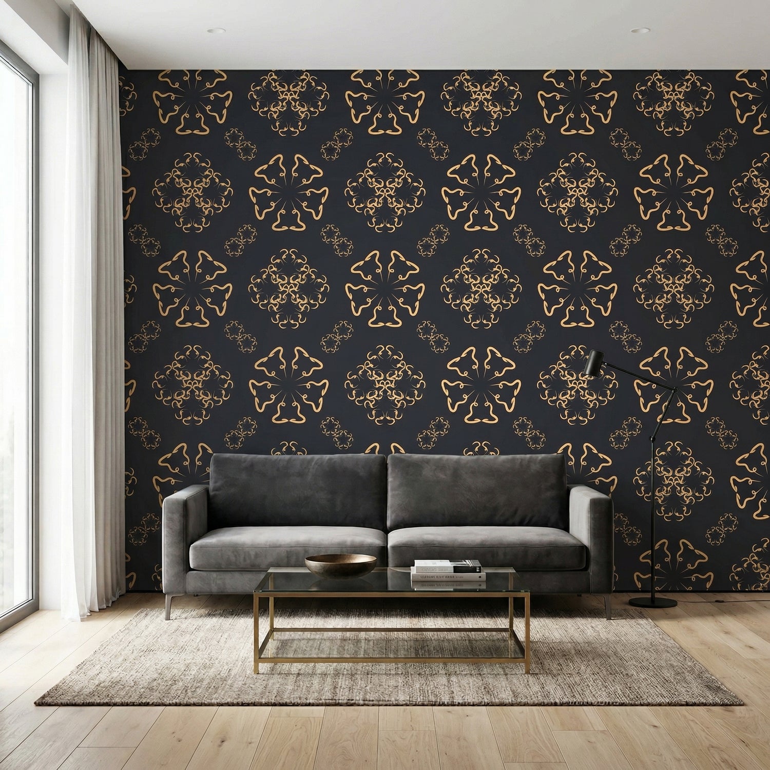Midnight Blue & Antique Gold Medallion Wallpaper | Designer Peel & Stick Ornamental Pattern