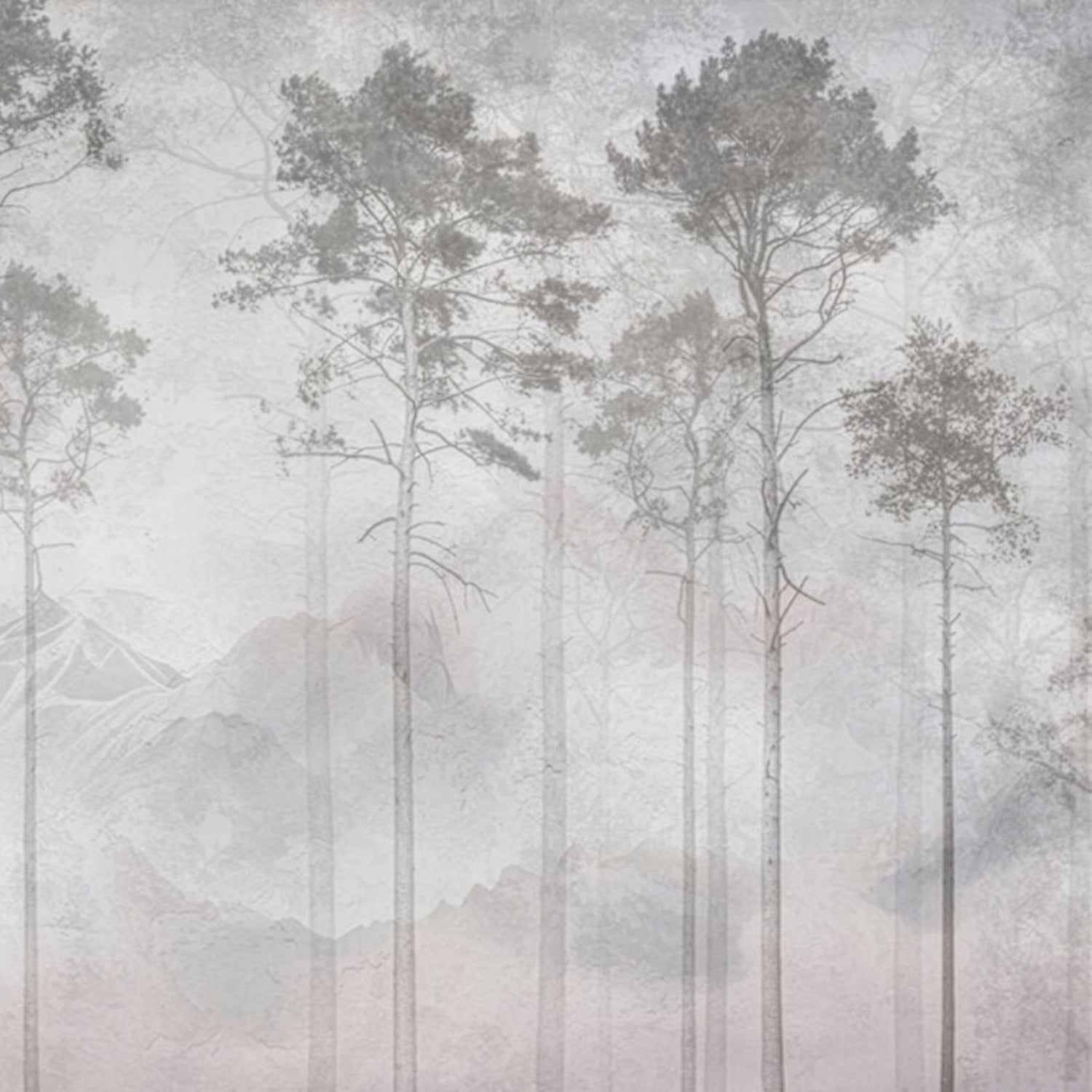 Misty Forest Wallpaper Mural | Grey Tree Mountain Wall Mural Peel and Stick