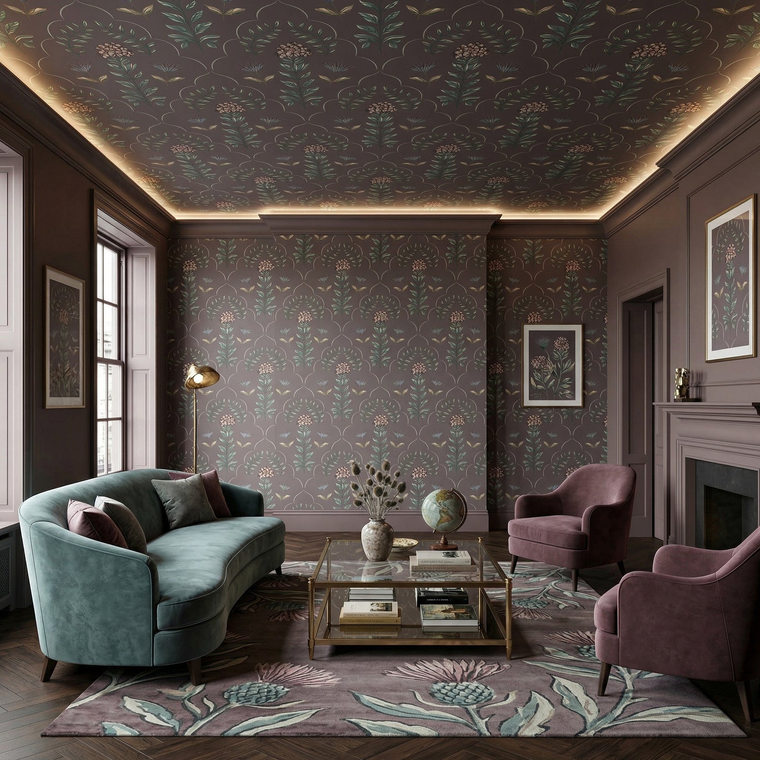 Charcoal Mughal Arch Botanical Peel and Stick Wallpaper | Multi-Tonal Floral Wall Design | Eternal Walls