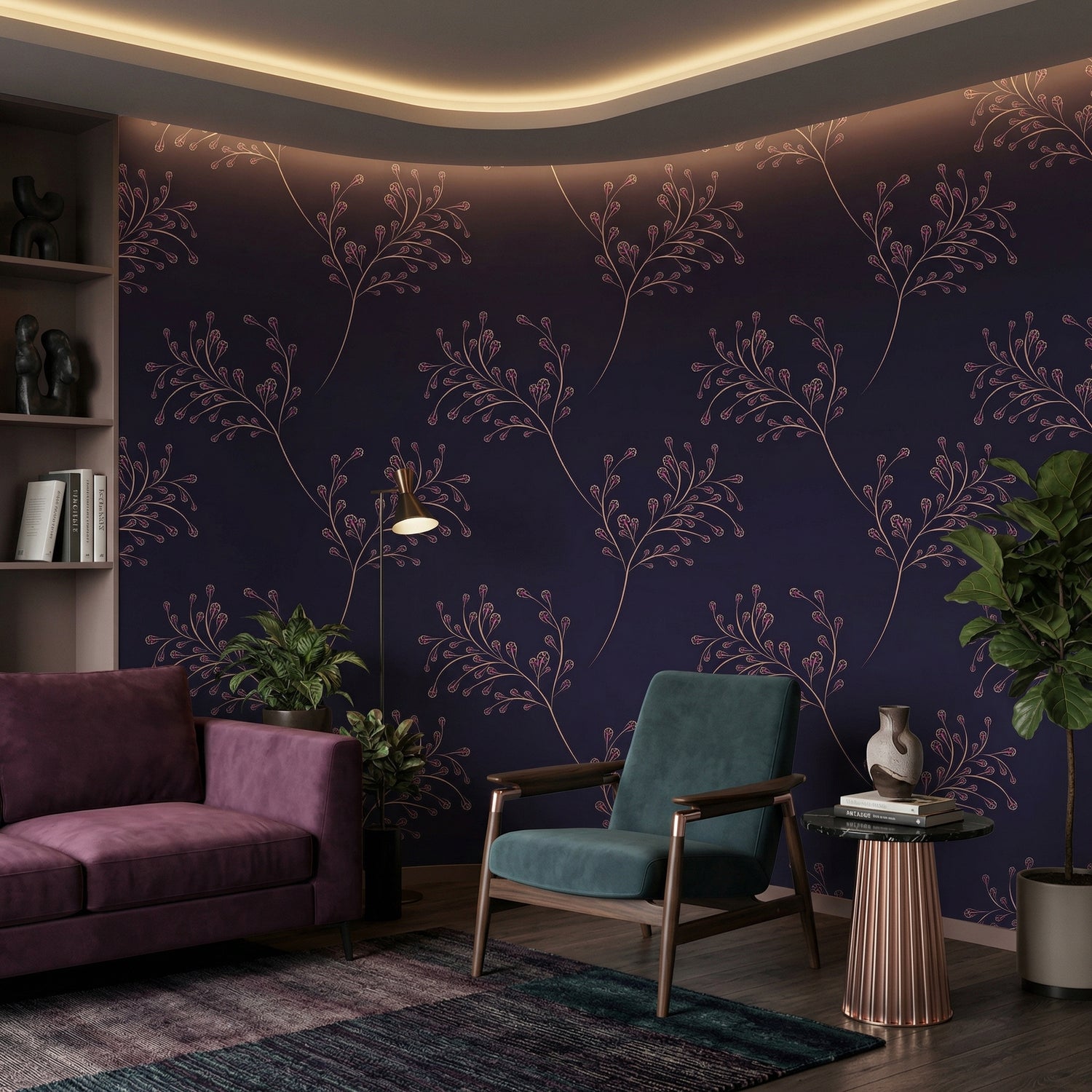 Floral Vine Wallpaper with Gold Leaves for Bedroom & Living Room | Eternal Walls