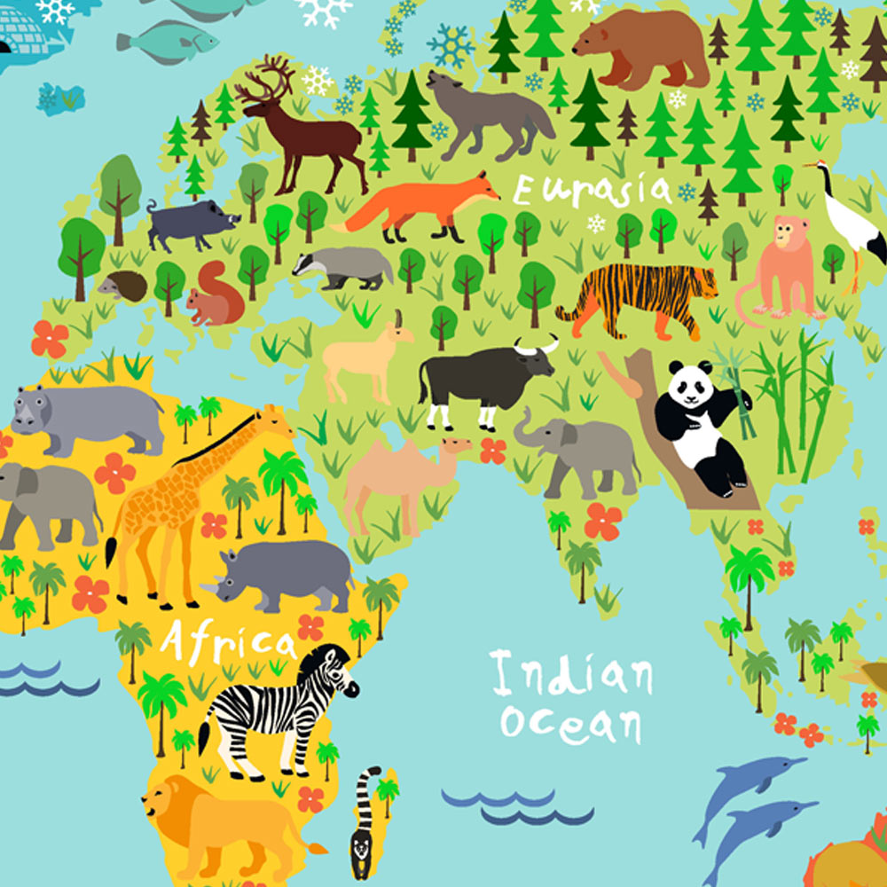 Kids World Map Wallpaper Peel and Stick | Nursery Wallpaper | Removable Wallpaper for Kids Room | Eternal Walls