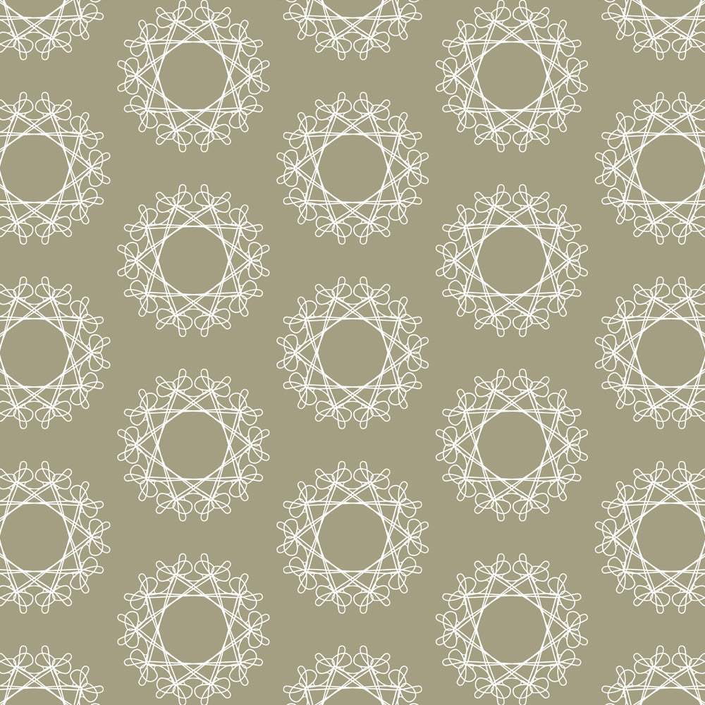 Olive Beige Floral Mandala Pattern Wallpaper for Living Room & Bedroom | Eternal Walls
