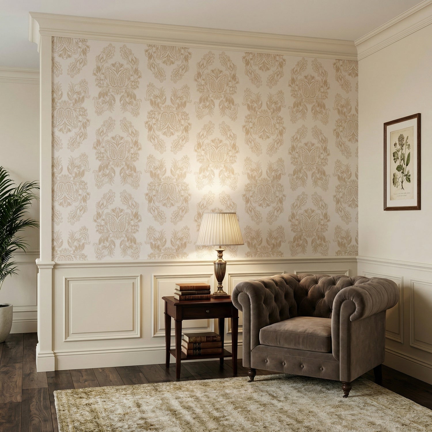 Pearl & Gold Paisley Damask Peel and Stick Wallpaper | Ornate Floral Wall Design | Eternal Walls