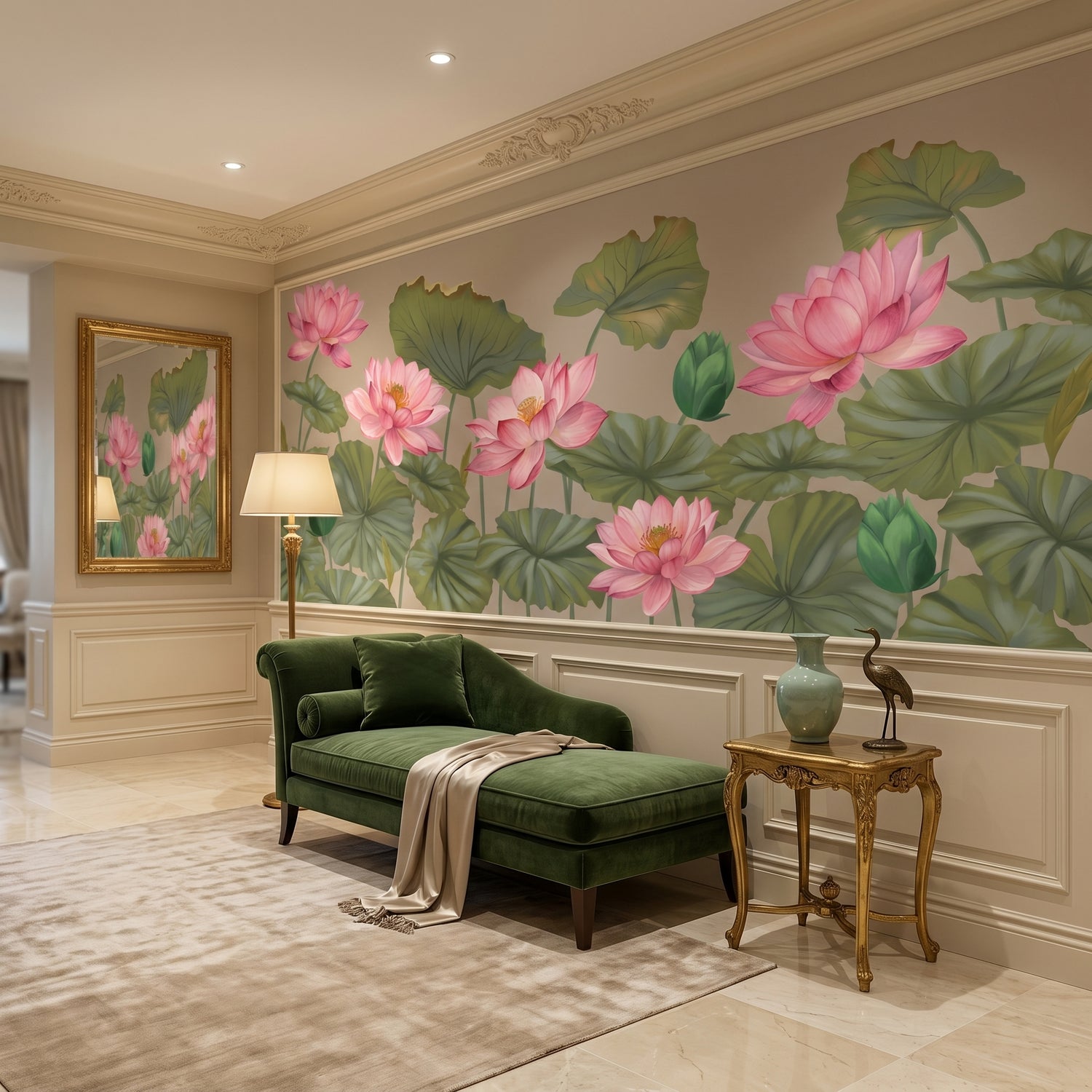 Pink Lotus Wallpaper Mural | Botanical Floral Wall Mural Peel and Stick | Custom Nature Decor