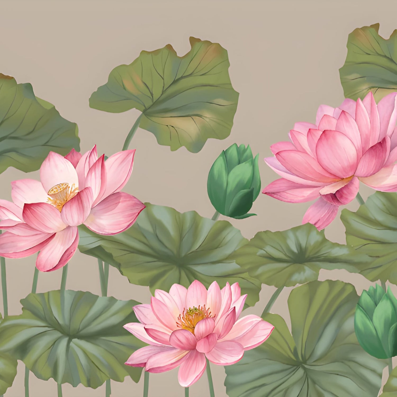Pink Lotus Wallpaper Mural | Botanical Floral Wall Mural Peel and Stick | Custom Nature Decor