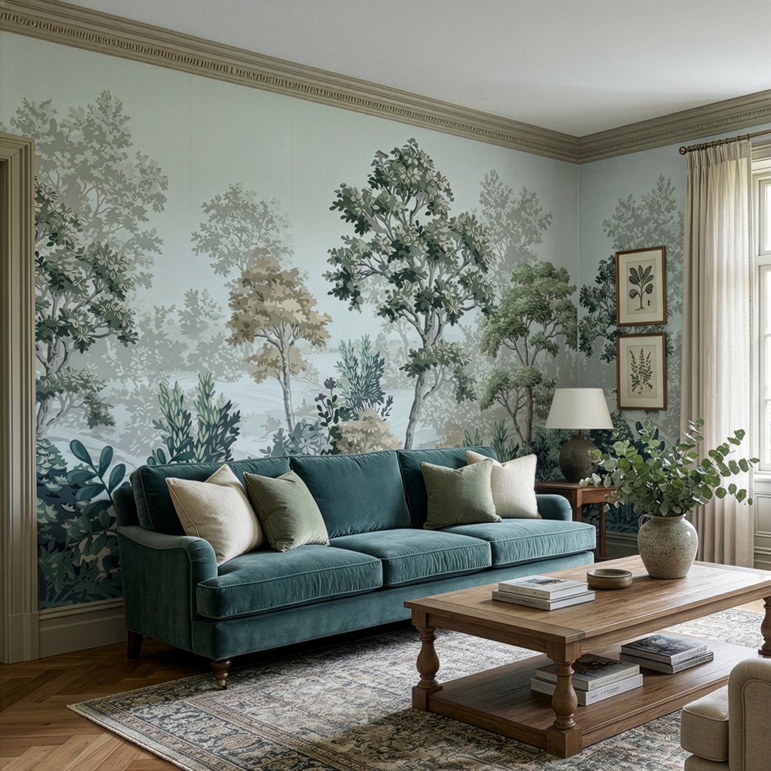 Sage Green Forest Wallpaper Peel and Stick – Large Wall Mural for Living Room & Bedroom | Removable Wallpaper by Eternal Walls