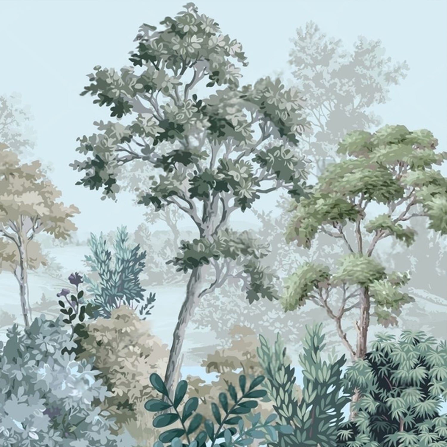 Sage Green Forest Wallpaper Peel and Stick – Large Wall Mural for Living Room & Bedroom | Removable Wallpaper by Eternal Walls