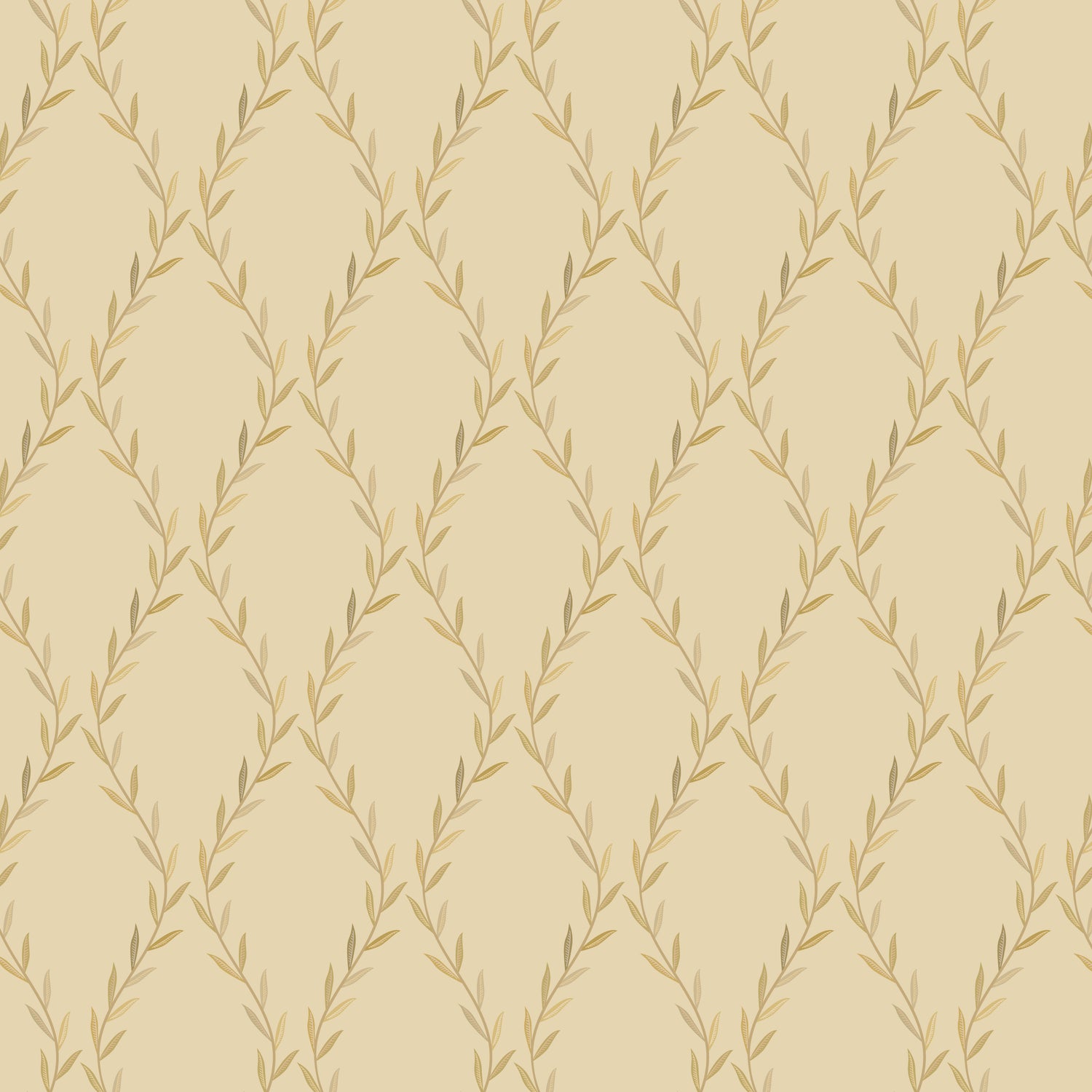 Beige & Gold Leaf Vine Pattern Wallpaper for Living Room & Bedroom | Eternal Walls
