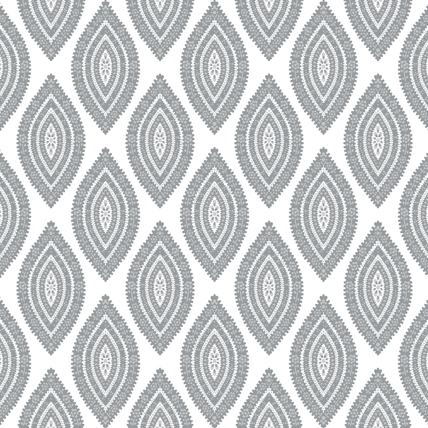 Soft Grey Paisley Medallion Wallpaper | Elegant Peel & Stick Seamless Pattern