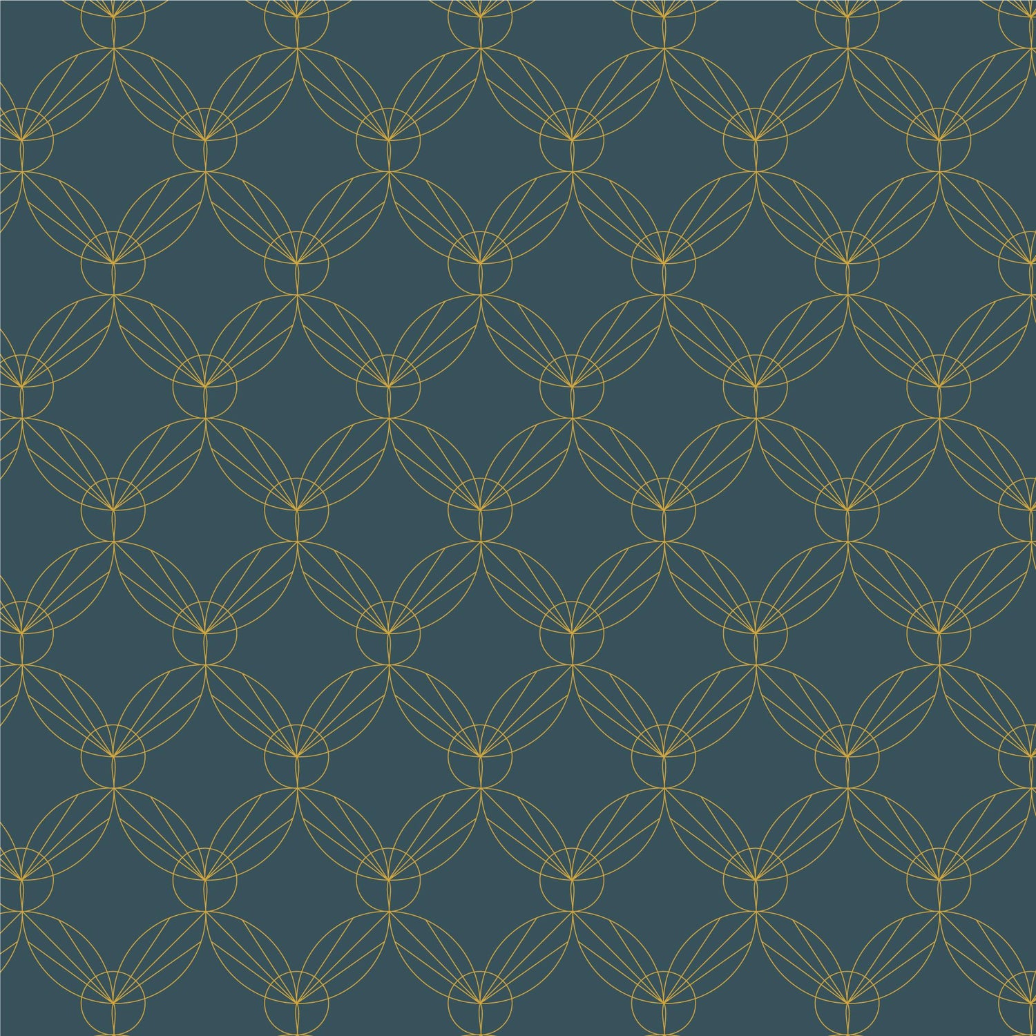 Teal Blue & Gold Interlocking Circle Geometric Wallpaper for Living Room | Eternal Walls