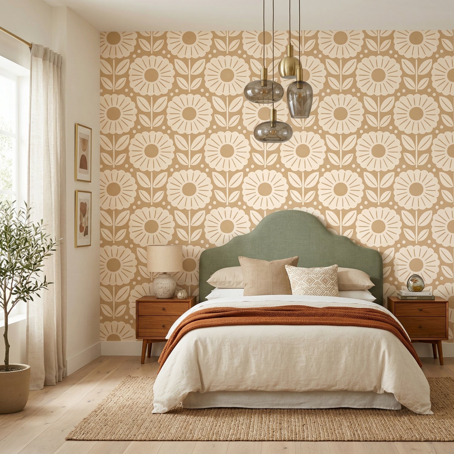 White Gold Geometric Starburst Wallpaper for Living Room | Eternal Walls