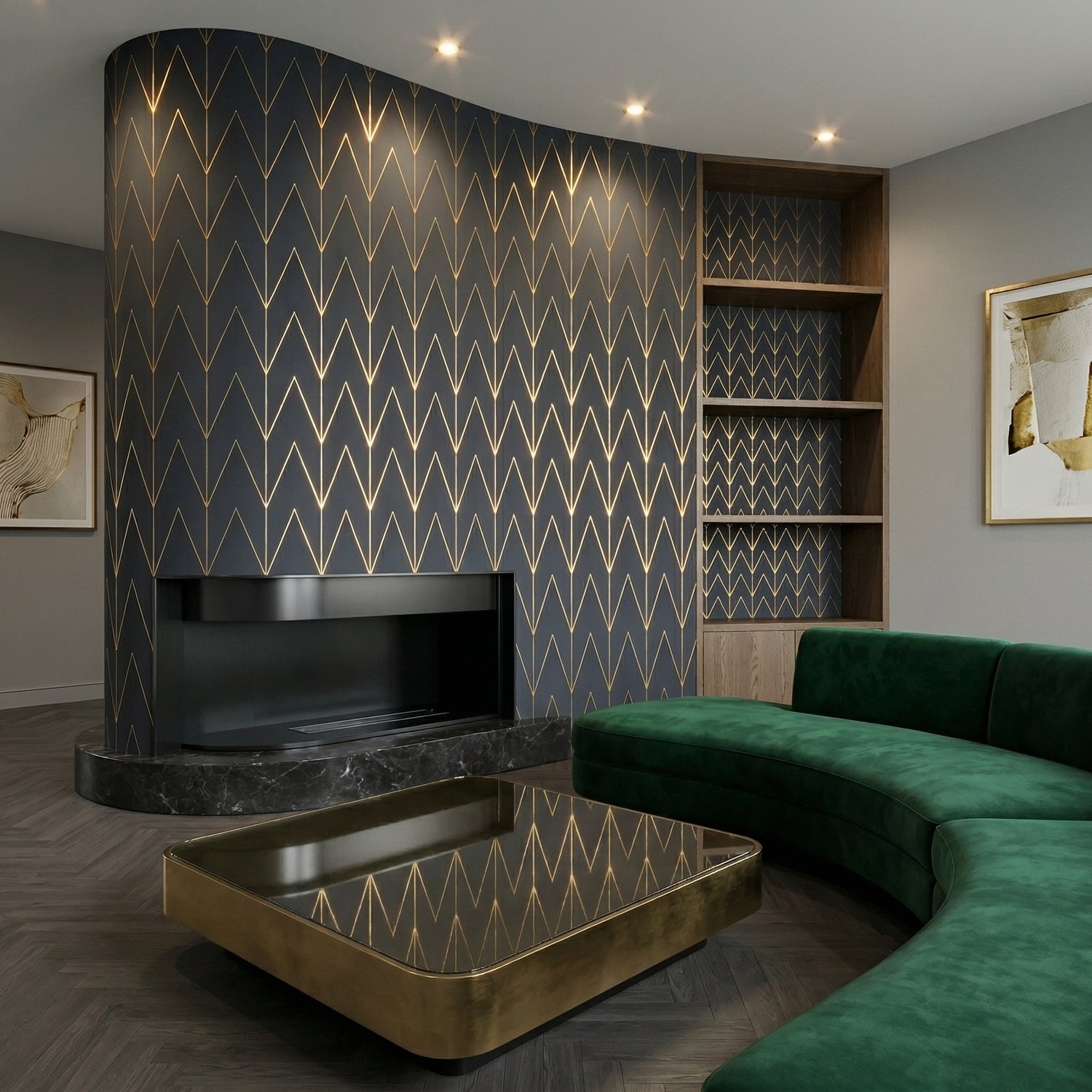 Navy Blue & Gold Geometric Wallpaper for Living Room & Bedroom | Eternal Walls