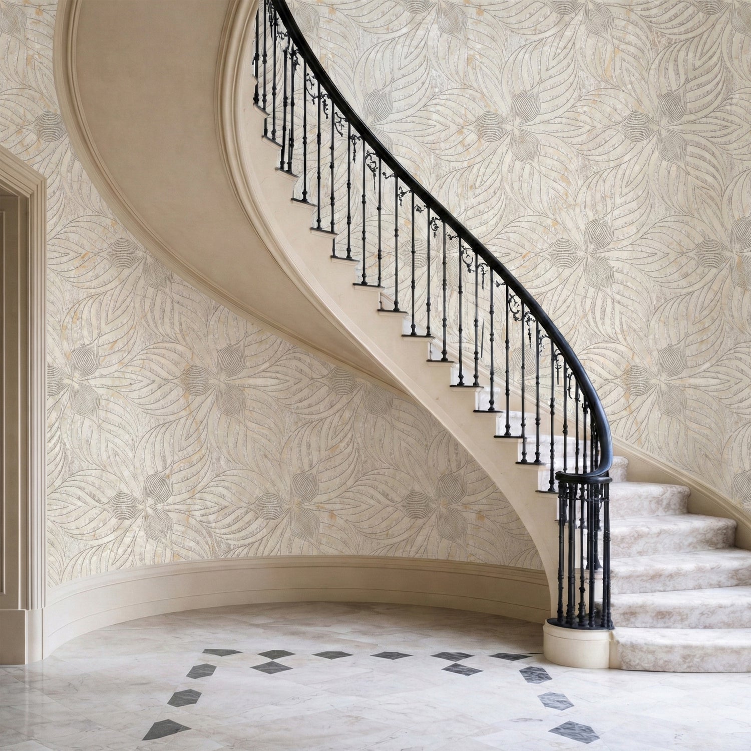 Beige Abstract Peel and Stick Wallpaper – Modern Floral Geometric Wall Decor – Removable Luxury Pattern