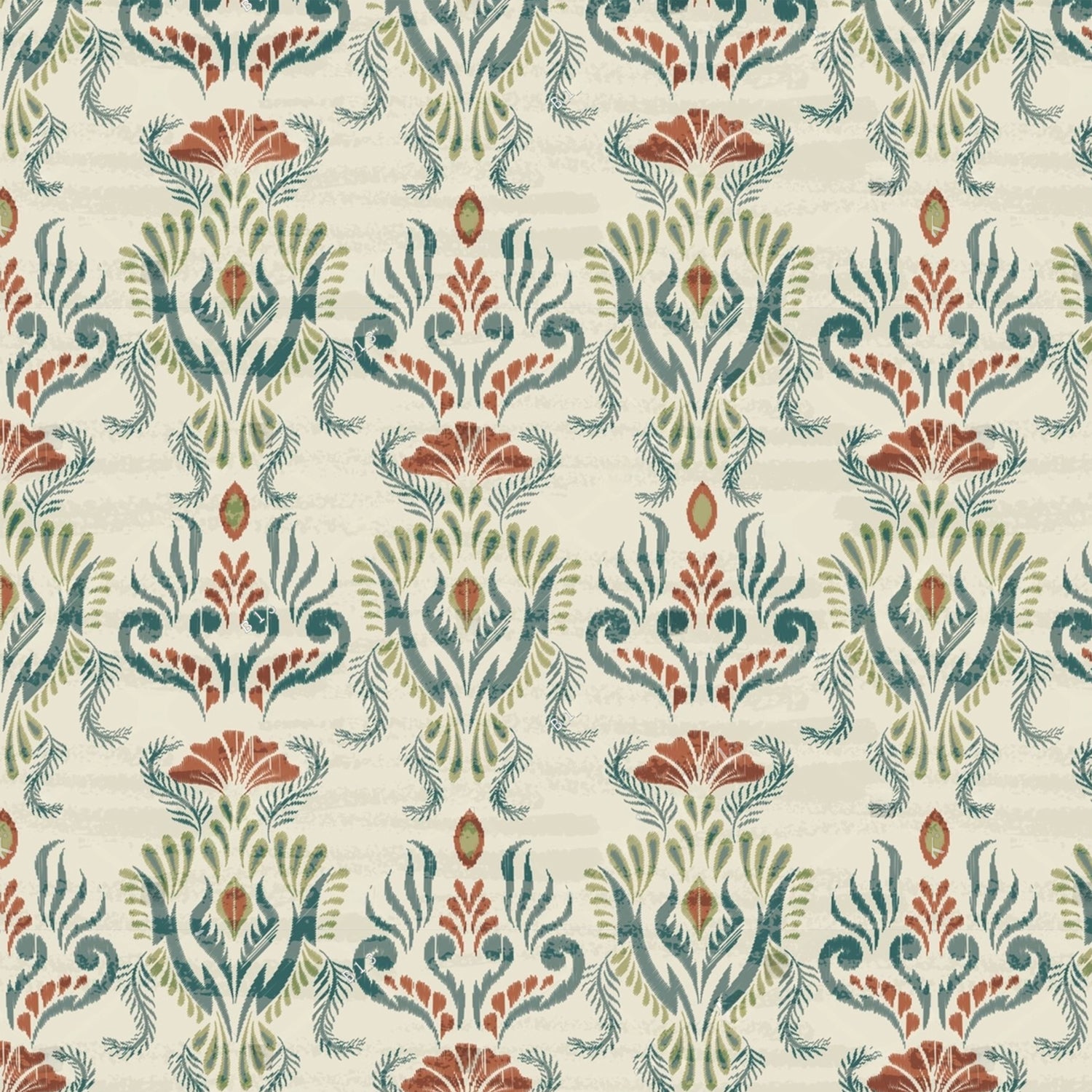 Teal Damask Peel and Stick Wallpaper – Vintage Floral Wall Mural for Living Room | Removable Wallpaper by Eternal Walls