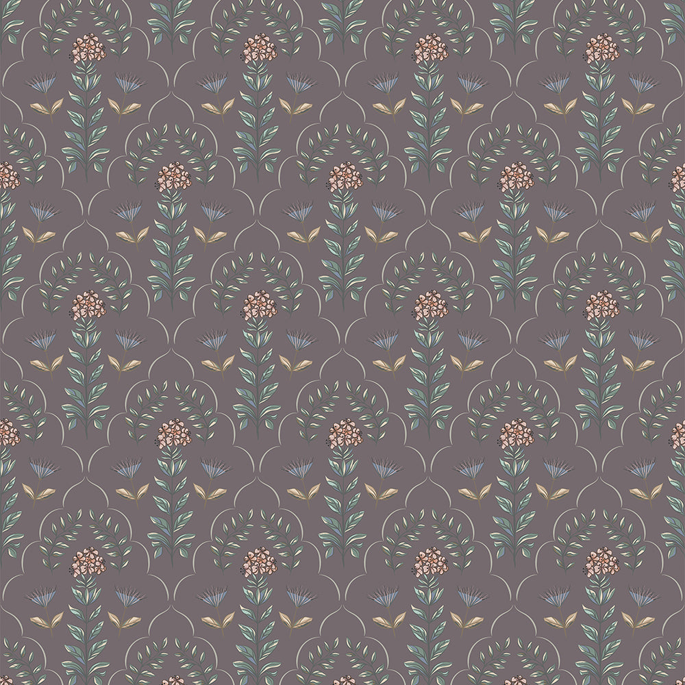 Charcoal Mughal Arch Botanical Peel and Stick Wallpaper | Multi-Tonal Floral Wall Design | Eternal Walls