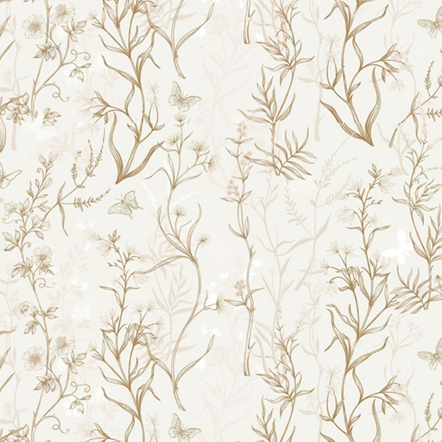 Neutral Botanical Peel and Stick Wallpaper – Minimal Floral Line Art Wall Mural | Removable Wallpaper by Eternal Walls