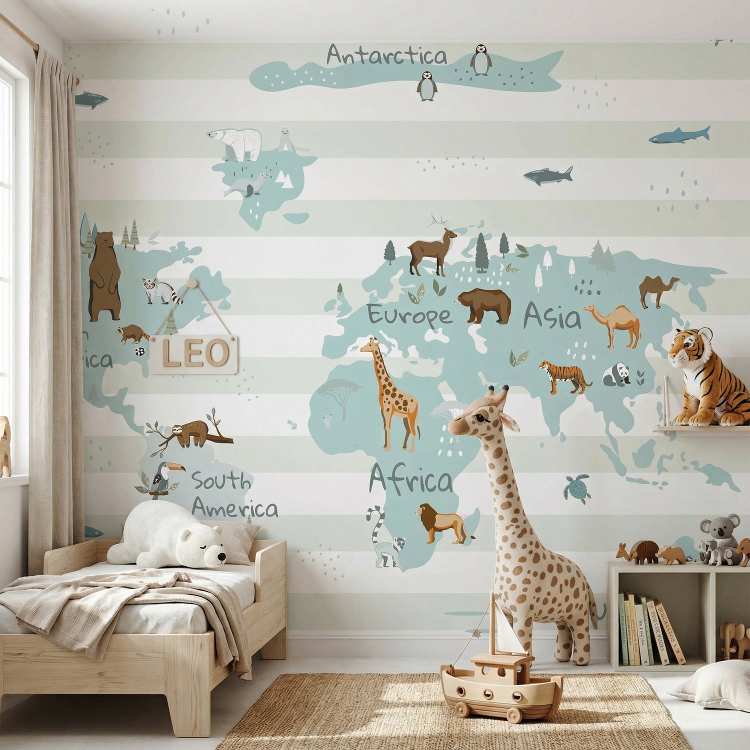 Animal World Map Kids Wallpaper