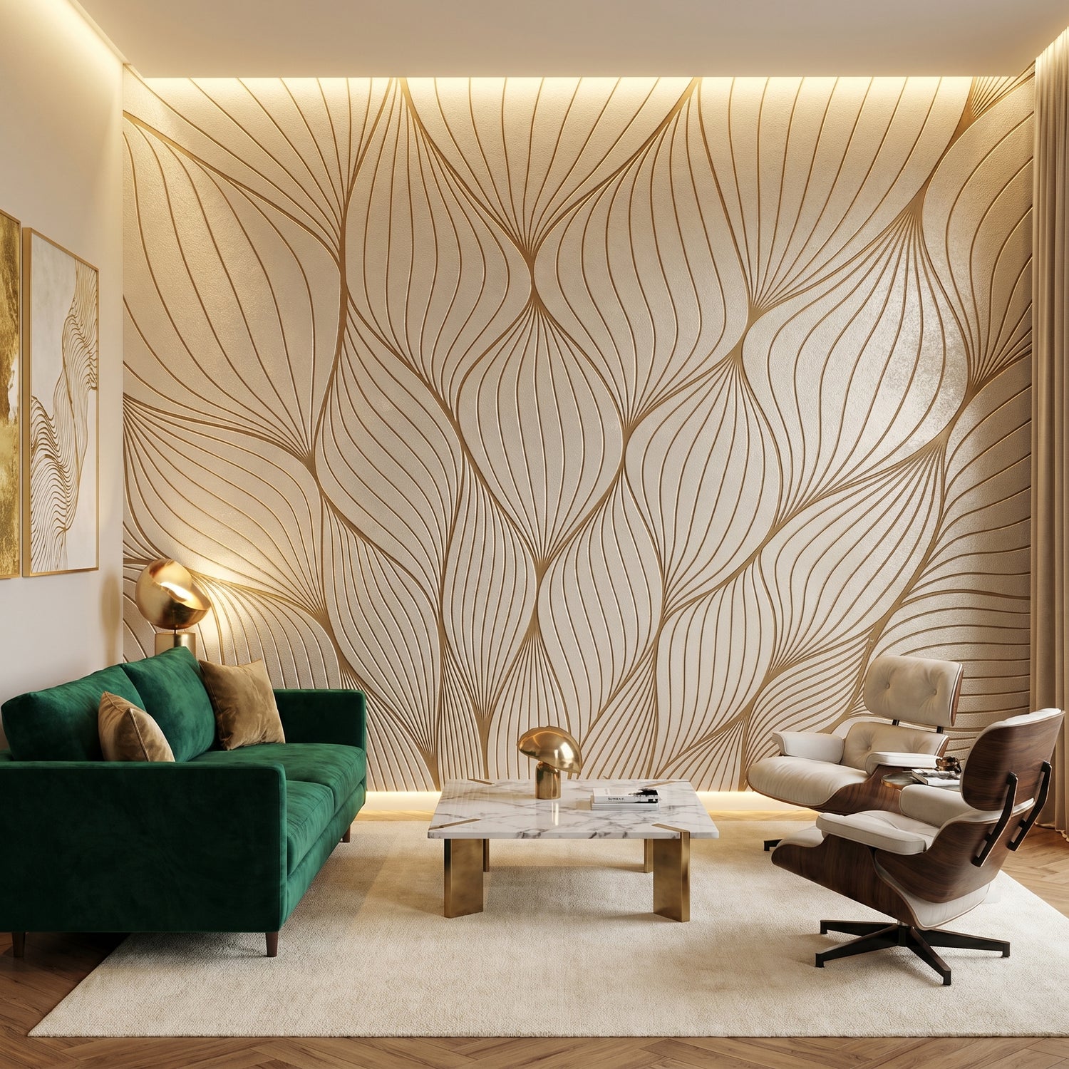 Ivory Leaf Flow Pattern Wallpaper