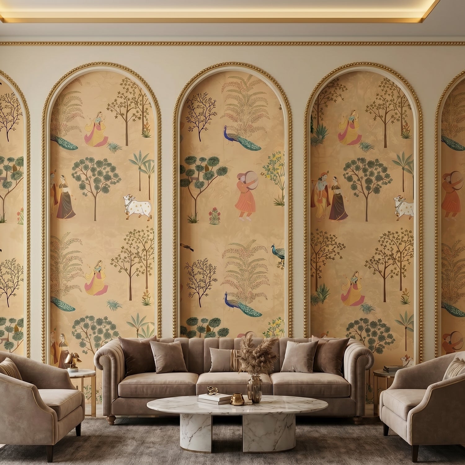 Radha Krishna Wallpaper Mural | Vrindavan Forest Indian Wall Mural Peel and Stick
