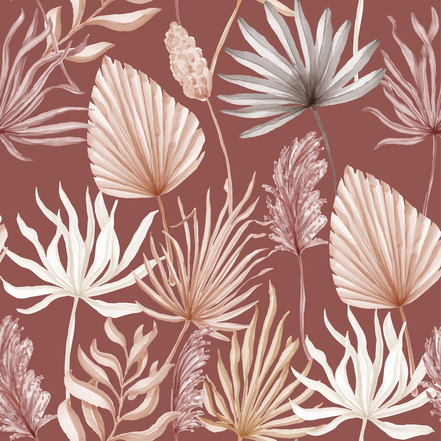 Terracotta Peel and Stick Wallpaper – Boho Floral Botanical Pattern | Eternal Walls