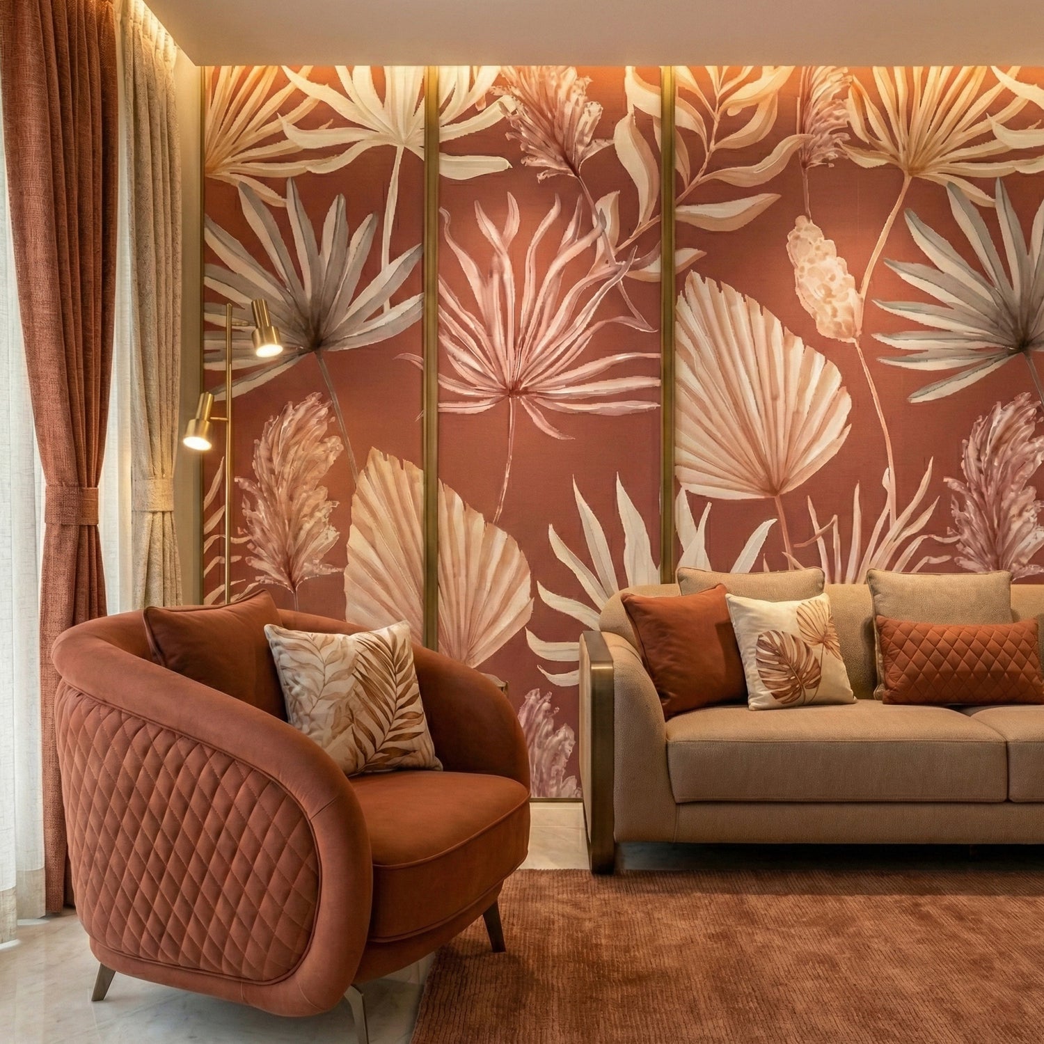 Terracotta Peel and Stick Wallpaper – Boho Floral Botanical Pattern | Eternal Walls