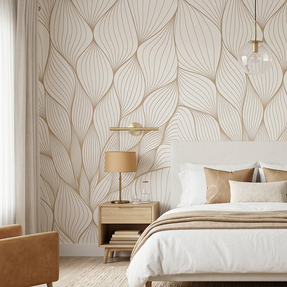 Ivory Leaf Flow Pattern Wallpaper